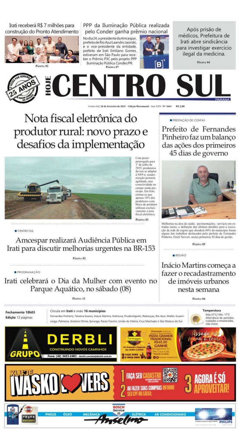 A Edição 1663 do Jornal Hoje Centro Sul já está nas bancas! 🗞️📰