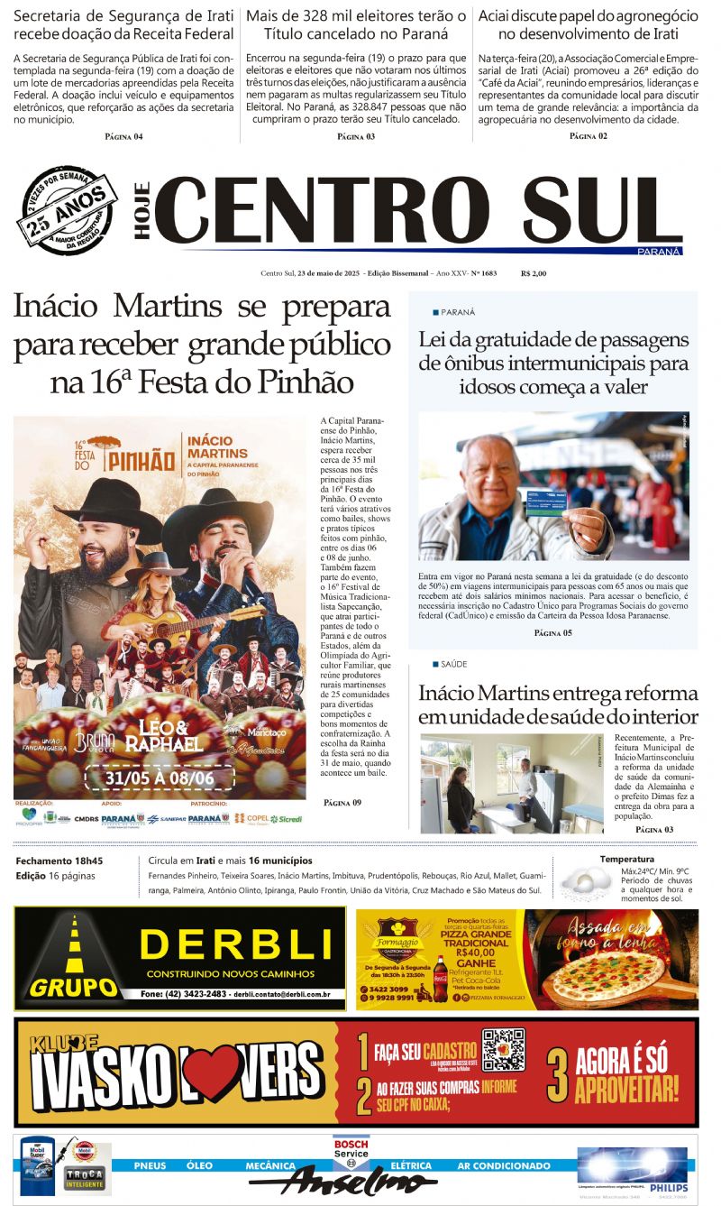 A edição 1683 do Jornal Hoje Centro Sul já está nas bancas!