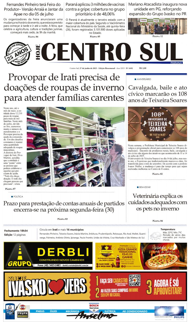 A edição 1692 do Jornal Hoje Centro Sul já está nas bancas!🗞️📰