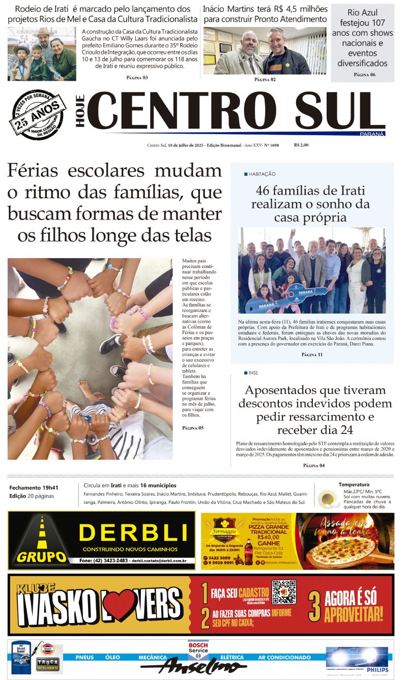 A edição 1698 do Jornal Hoje Centro Sul já está nas bancas!🗞️📰