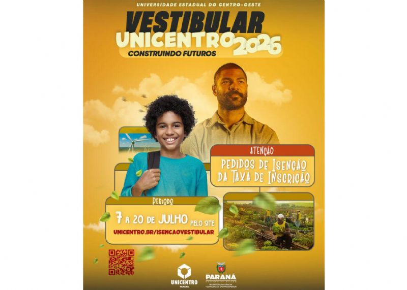 Unicentro abre inscrições para solicitação de isenção da taxa do Vestibular 2026