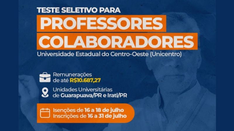 Unicentro abre processo seletivo para professores colaboradores; salários chegam a R$ 10,6 mil