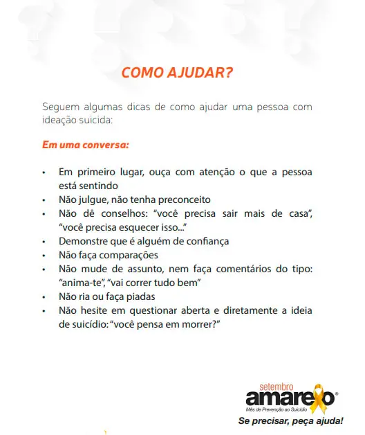 Setembro Amarelo incentiva a procura de ajuda para entender o sofrimento e prevenir o suicídio