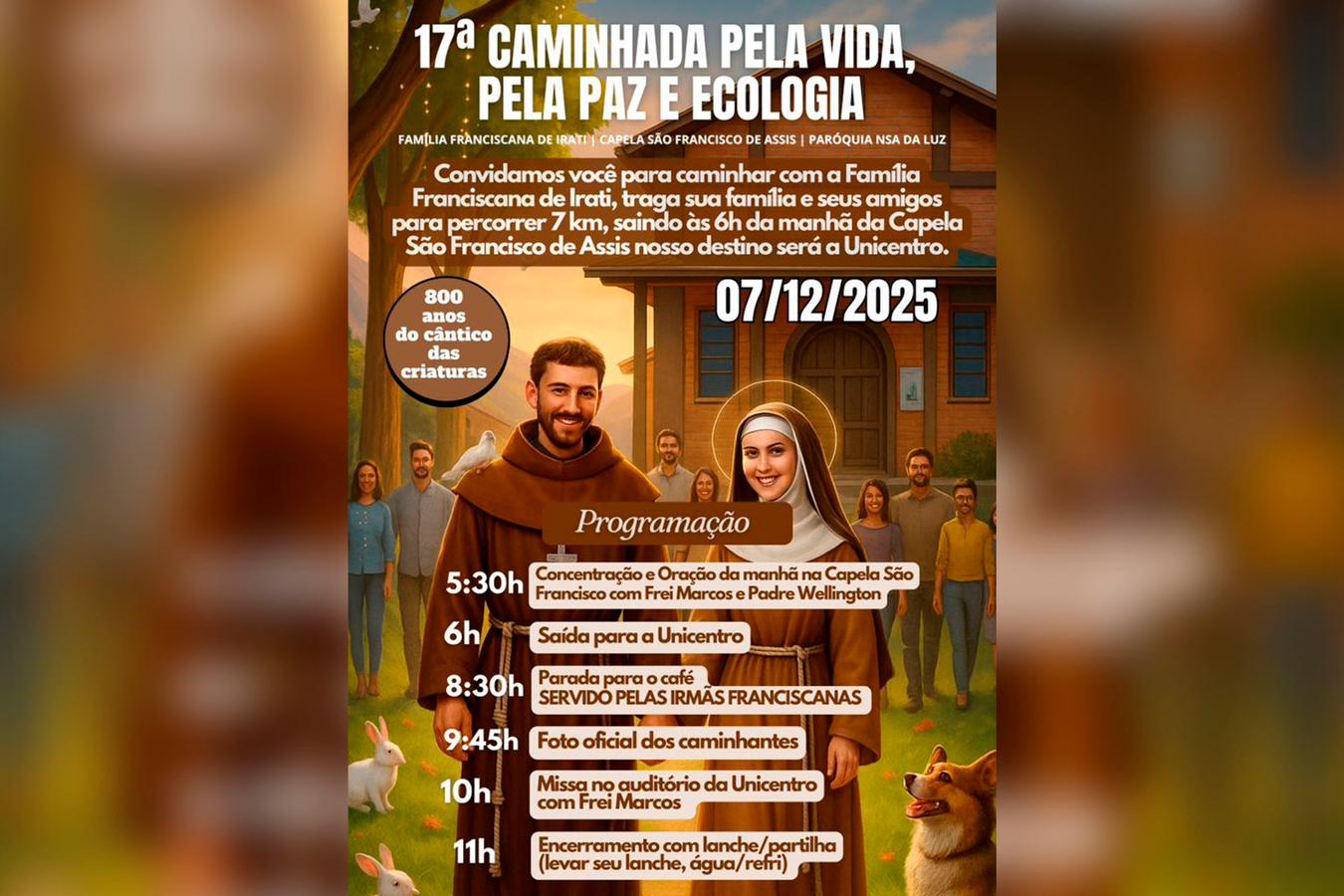 17ª Caminhada Franciscana acontecerá no dia 07 de dezembro