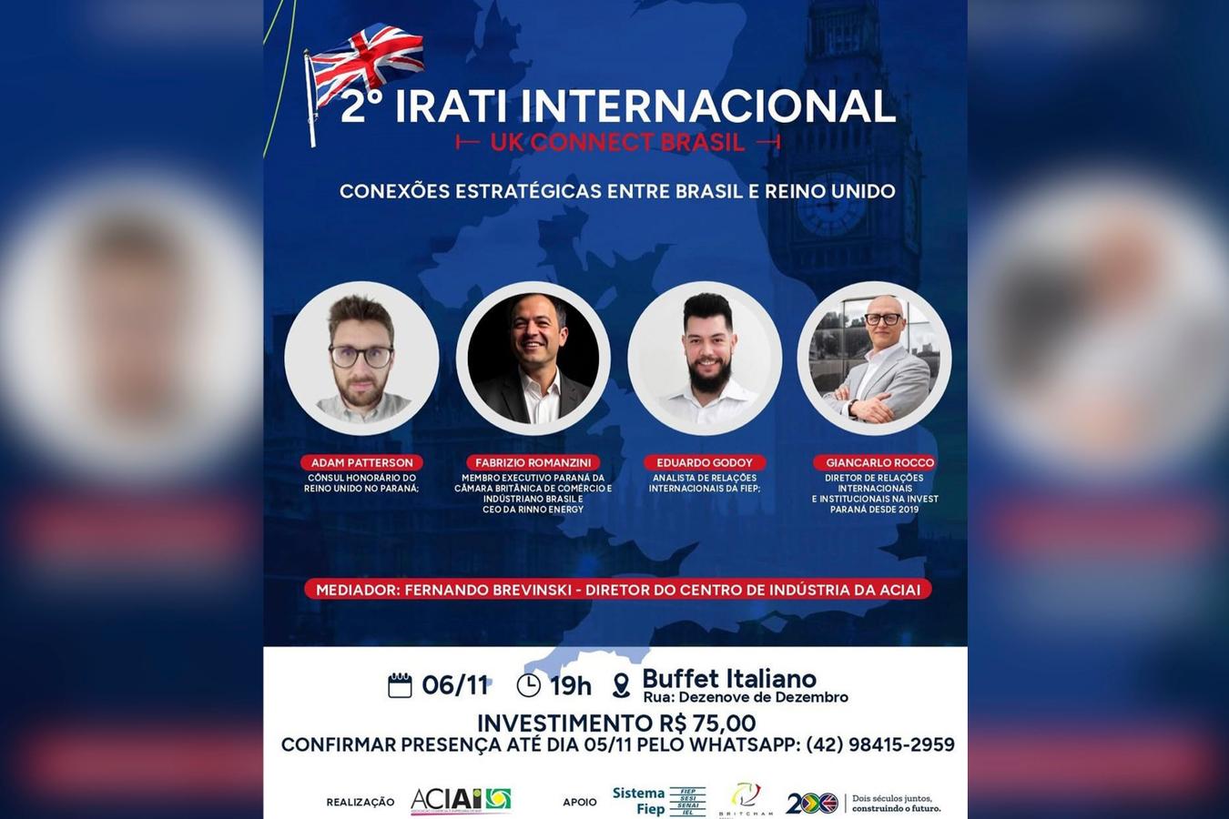 2º Irati Internacional – UK Connect Brasil será realizado pela Aciai no dia 06 de novembro