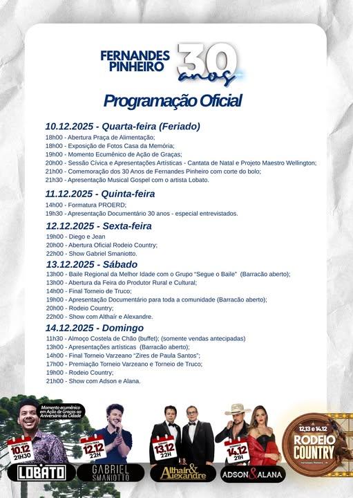 Fernandes Pinheiro inicia as comemorações dos seus 30 anos e a festa prossegue até domingo (14)