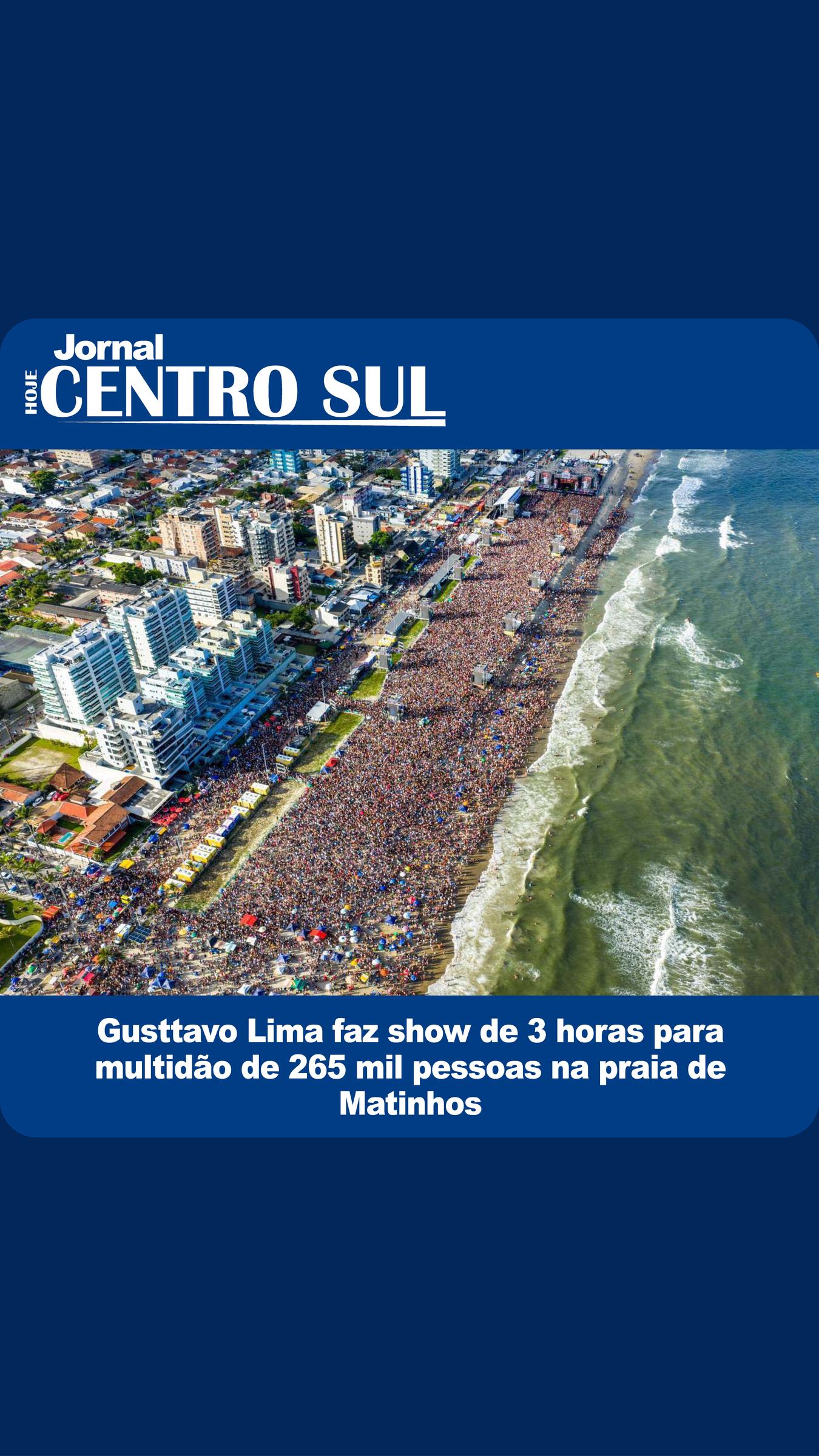 Gusttavo Lima faz show de 3 horas para multidão de 265 mil pessoas na praia de Matinhos