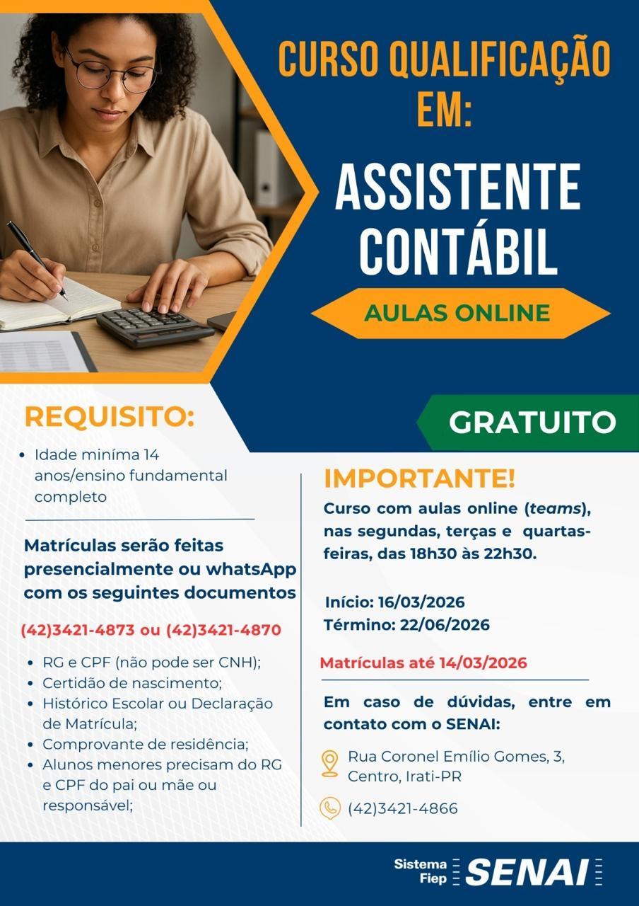 Prefeitura de Irati divulga cursos de qualificação profissional em parceria com o SENAI