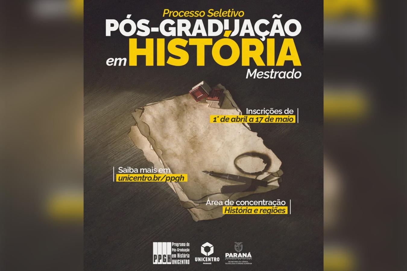 As inscrições para a seleção do Mestrado em História começaram no dia 1º de abril