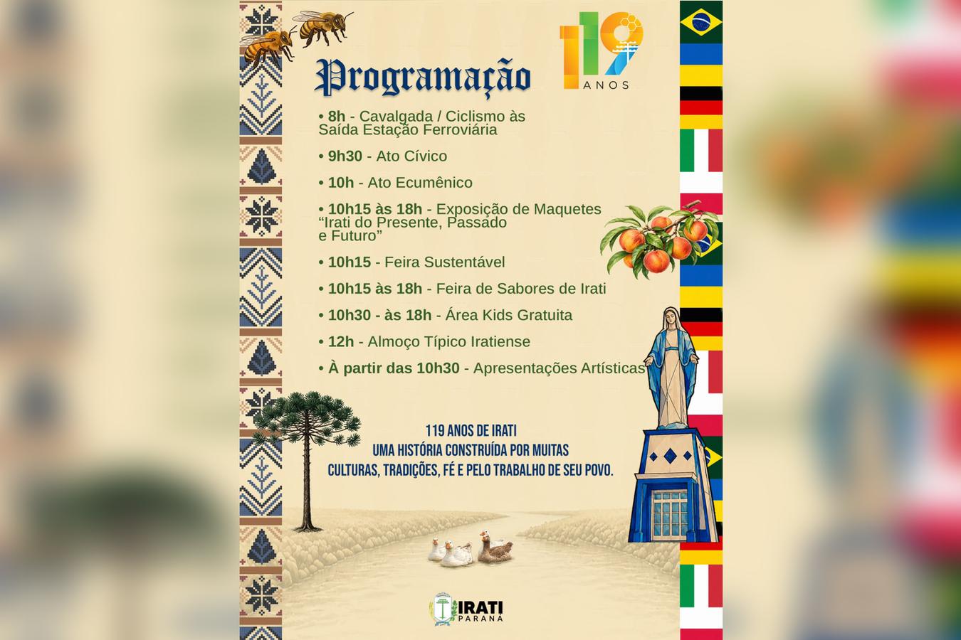 Irati celebra 119 anos com programação que busca resgatar as origens do município