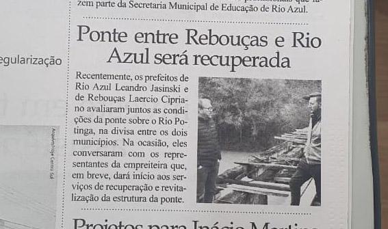 Ponte entre Rebouças e Rio Azul será recuperada 1 Ponte entre Rebouças e Rio Azul será recuperada