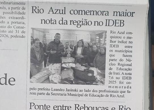 Rio Azul comemora maior nota da região no IDEB