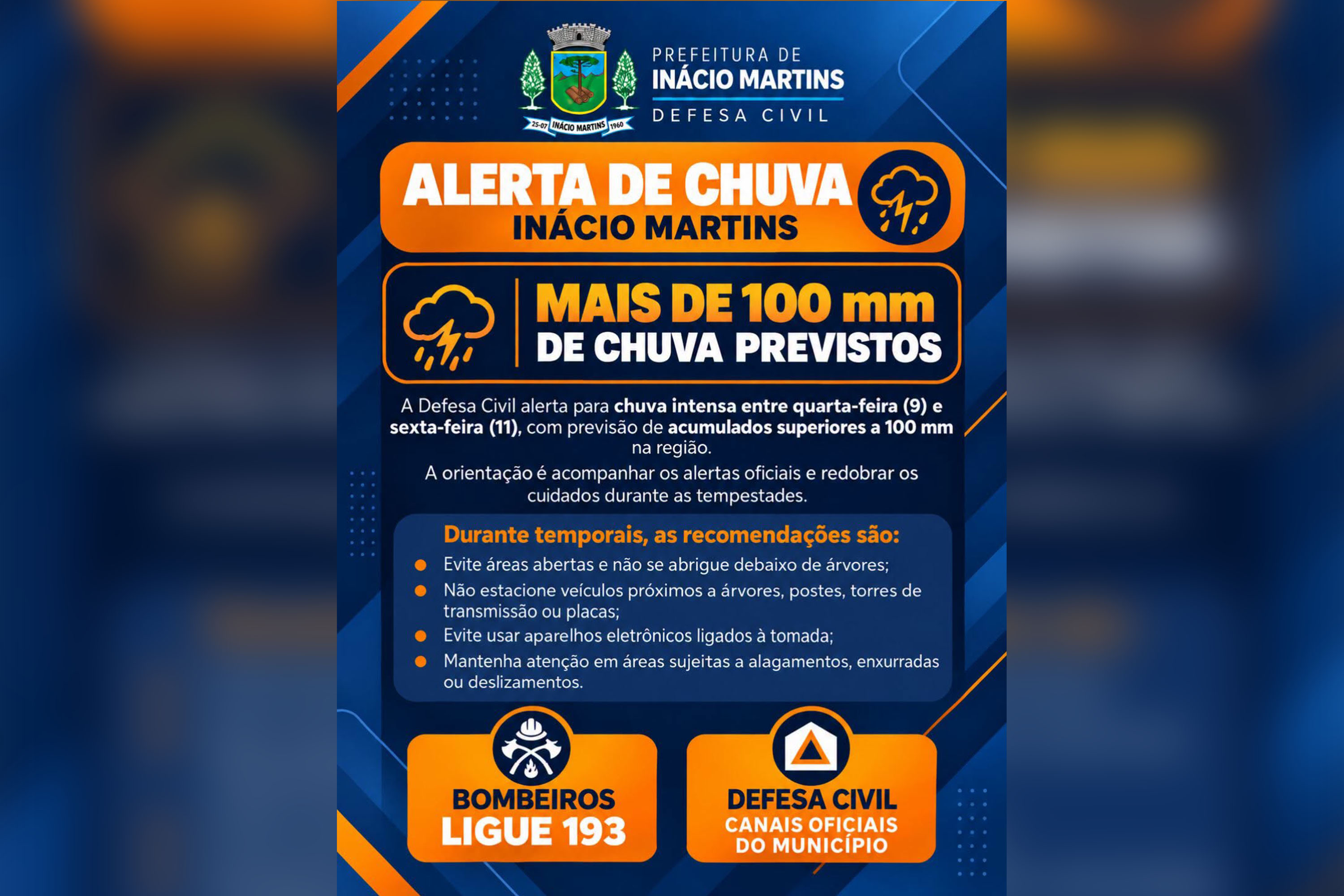Alerta de chuva em Inácio Martins