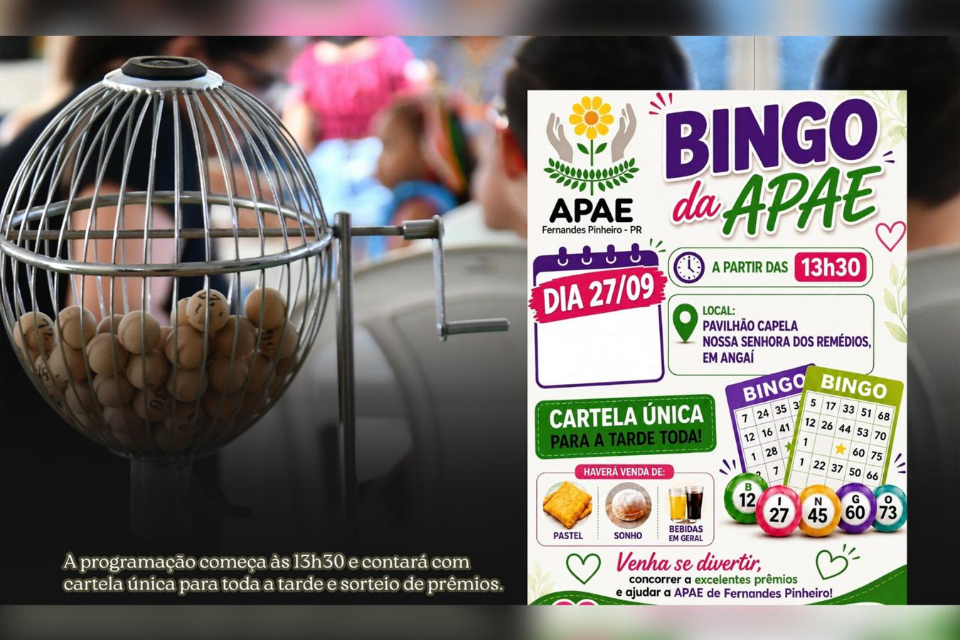 Bingo da APAE de Fernandes Pinheiro será realizado no dia 27 de setembro, em Angaí