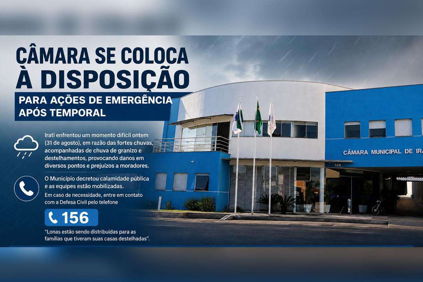 Câmara se coloca à disposição para ações de emergência após temporal