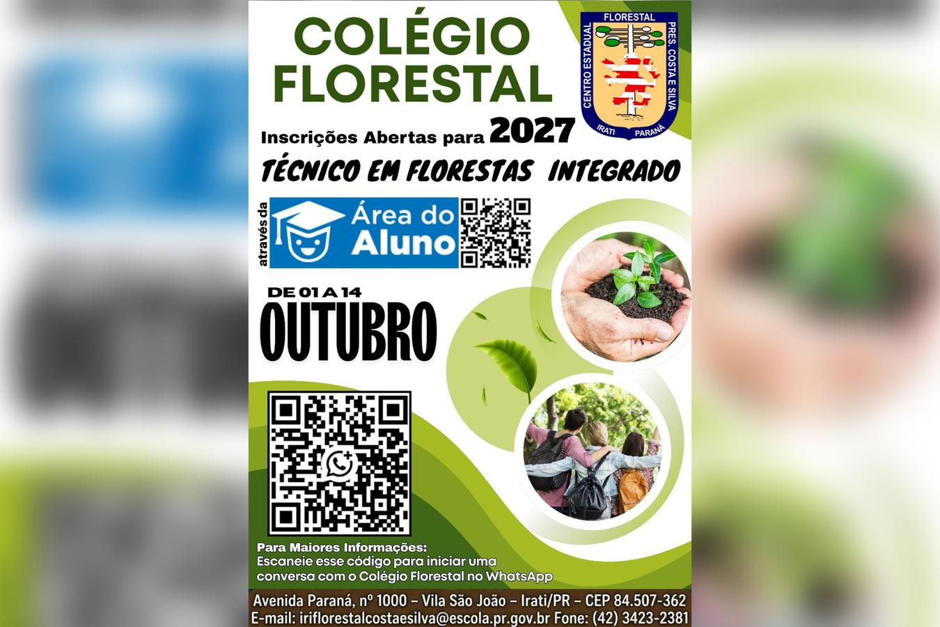 Colégio Florestal de Irati abre inscrições para o curso Técnico em Florestas integrado ao Ensino Médio