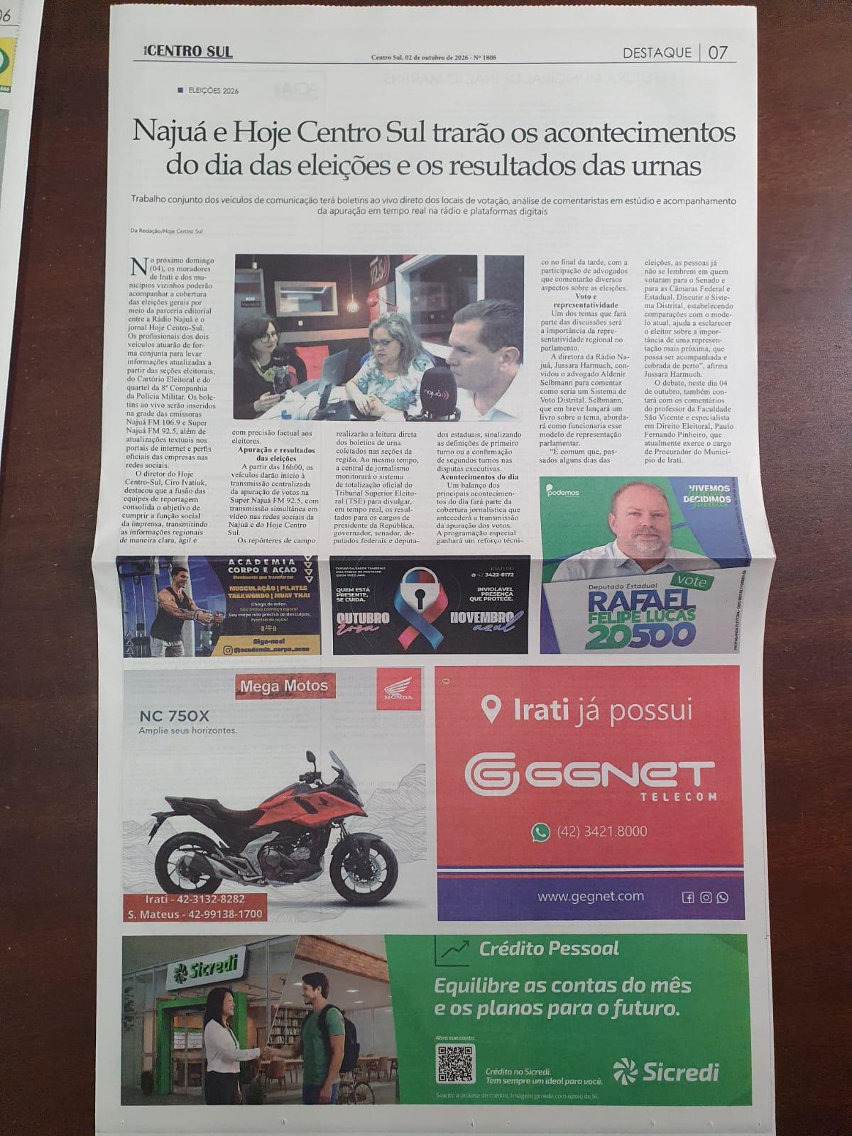 Najuá e Hoje Centro Sul trarão os acontecimentos do dia das eleições e os resultados das urnas 1 Najuá e Hoje Centro Sul trarão os acontecimentos do dia das eleições e os resultados das urnas